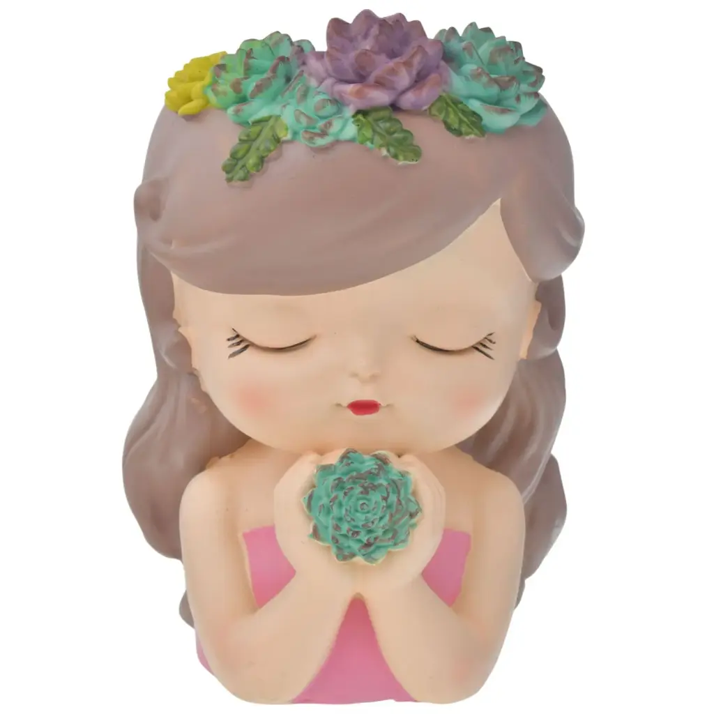 ADORNO RESINA NIÑA CON FLORES 13X12X18CM REF:HM0942