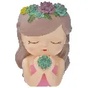 ADORNO RESINA NIÑA C/FLORES 13X12X18CM REF:HM0942