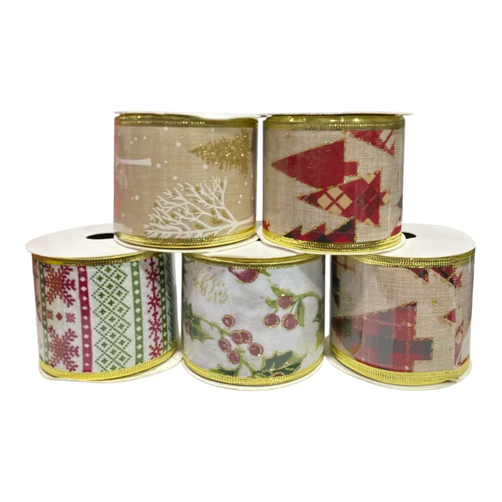 CINTA NAVIDEÑA YUTE ESTAMPADO 5YRDS.