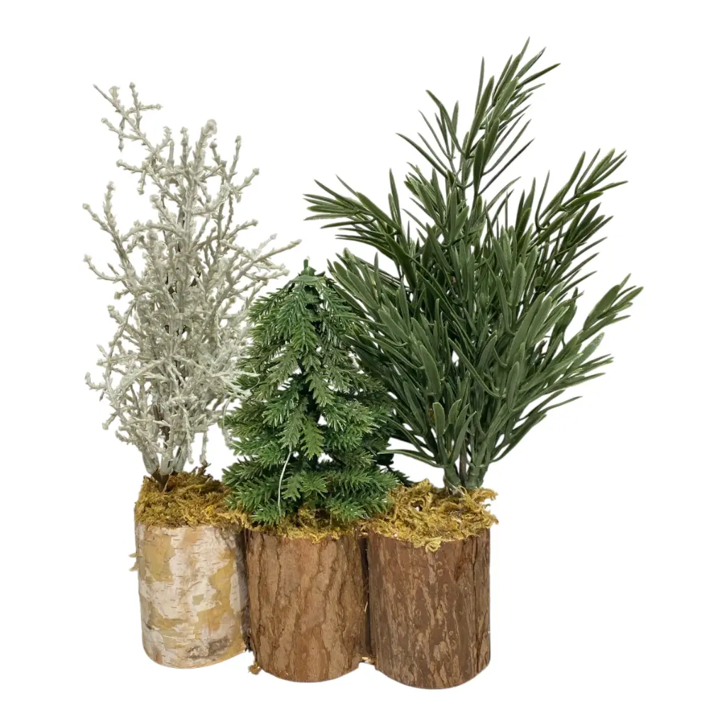 SET DE ARBOLES MINI EN TRONCO 17X6X30CM