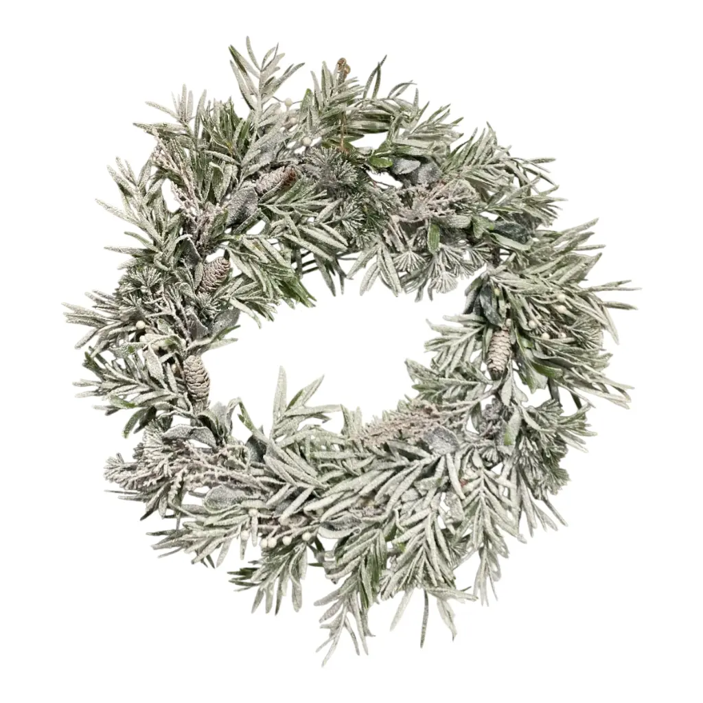 CORONA NEVADA PIÑAS Y 3 TIPOS DE RAMAS 70CM