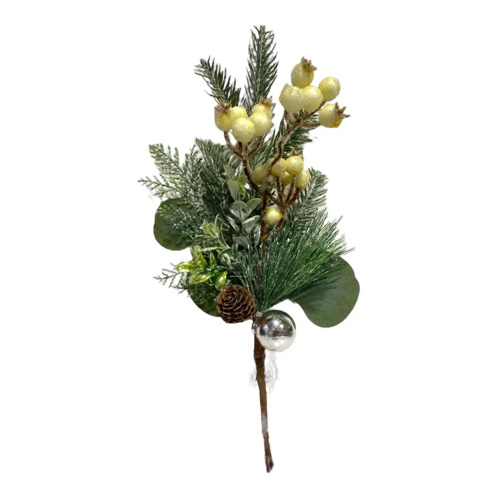 RAMA MIXTA C/BOMBILLO Y FRUTOS BEIGE 37CM