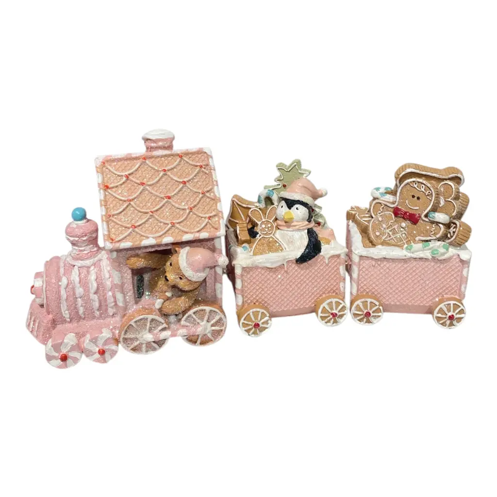 TREN NAVIDEÑO JENGIBRE ROSADO, POLIRESINA 33X9X15CM