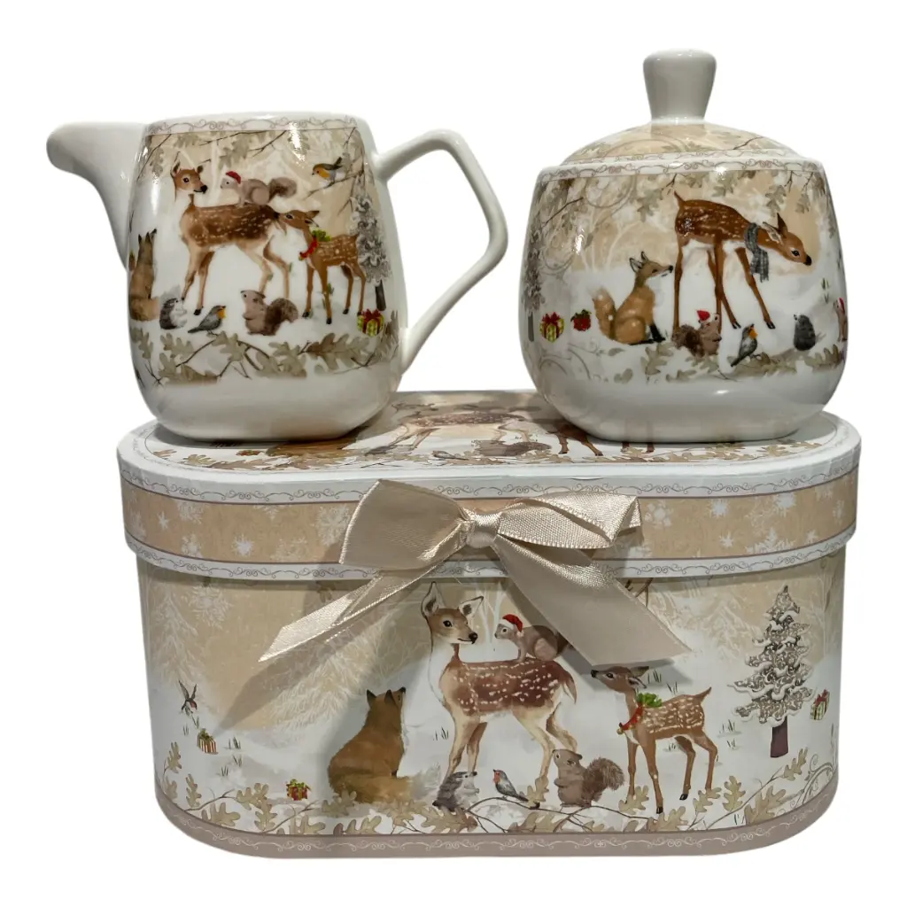 AZUCARERA Y JARRA RENO NAVIDEÑA CERAMICA 20X11X10CM