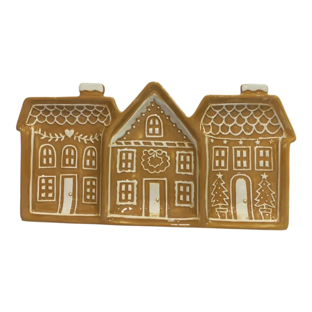 Bandeja navideña de casas jengibre porcelana 33x17x3cm