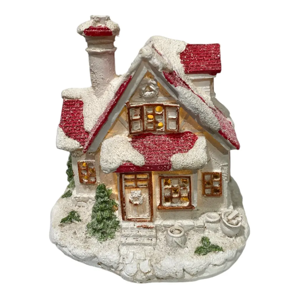 MINI CASA C/LUZ LED ROJO/BLANCO 11X12X11CM