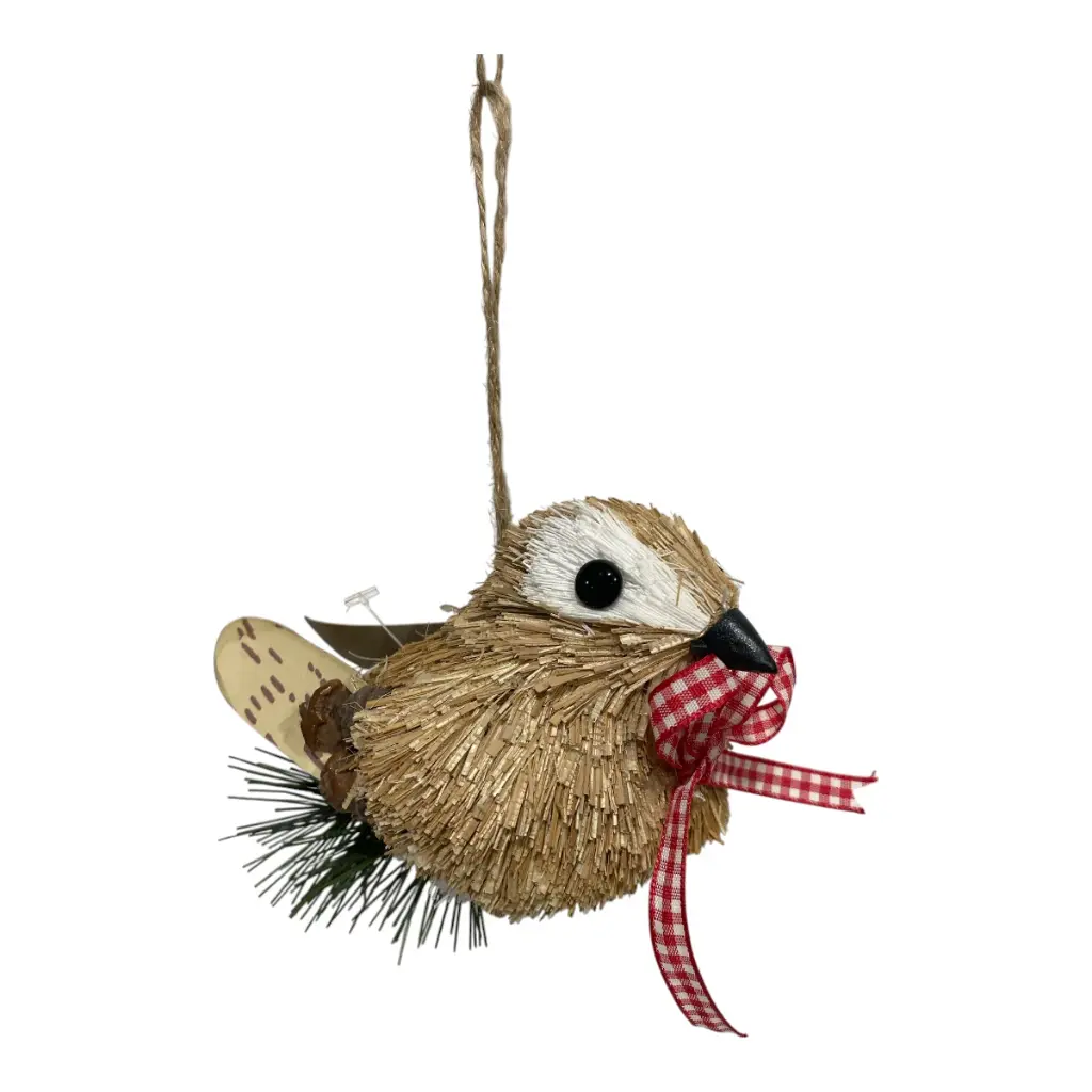 PAJARITO CON LAZO Y RAMA PAJA 15X10X9CM