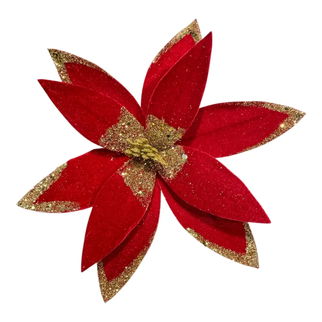 FLOR NAVIDEÑA ROJA FILO DORADO GAMUZADA 30CM