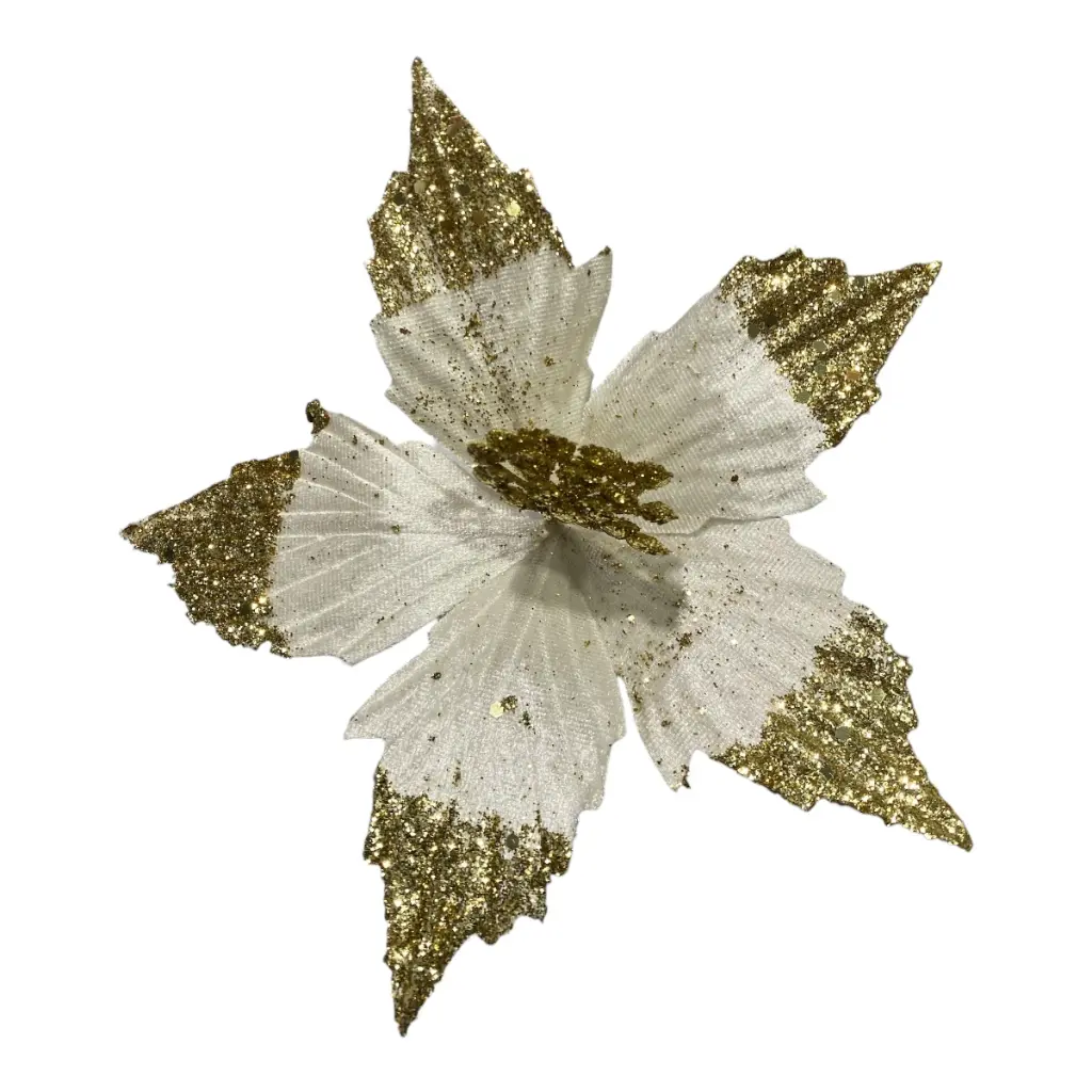 FLOR NAVIDEÑA 20CM BEIGE PUNTAS DORADAS 