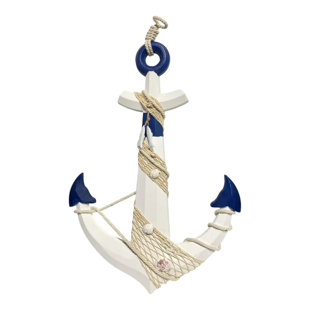 ANCLA DE BARCO MADERA BLANCO/AZUL 41X4.5X65CM