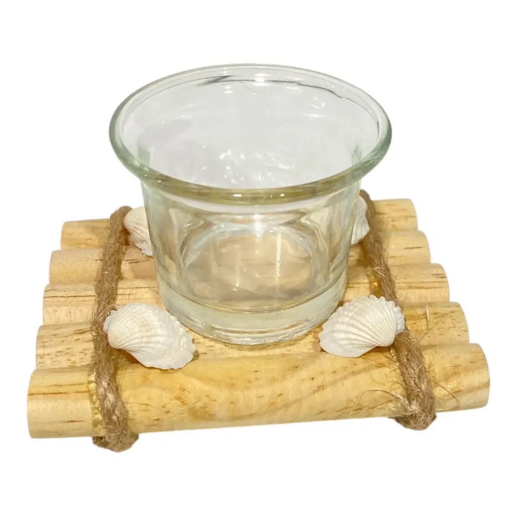 CANDELABRO BALSA MADERA Y VIDRIO, 10X8X7CM