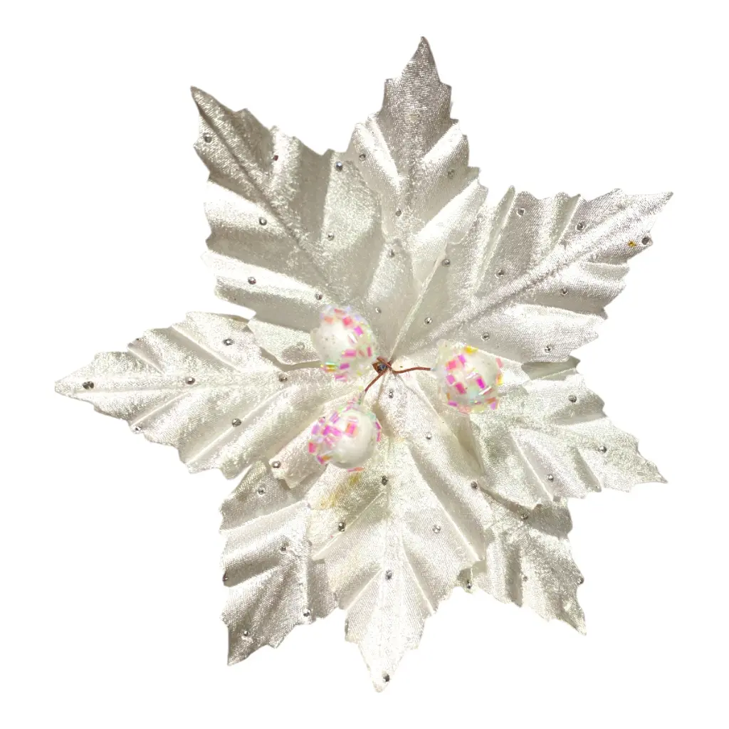 FLOR NAVIDEÑA BLANCA PLATINADA 17CM