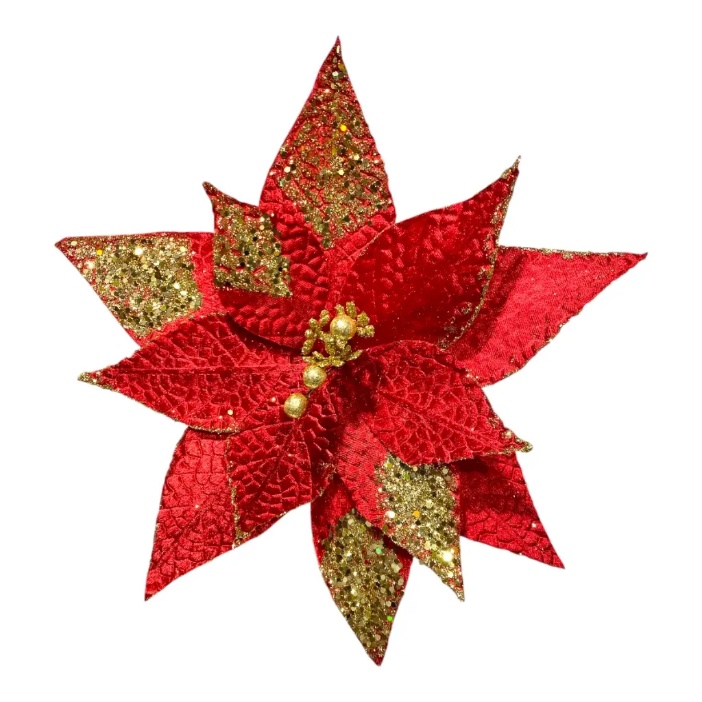 FLOR NAVIDEÑA ROJA/DORADO TELA 30CM