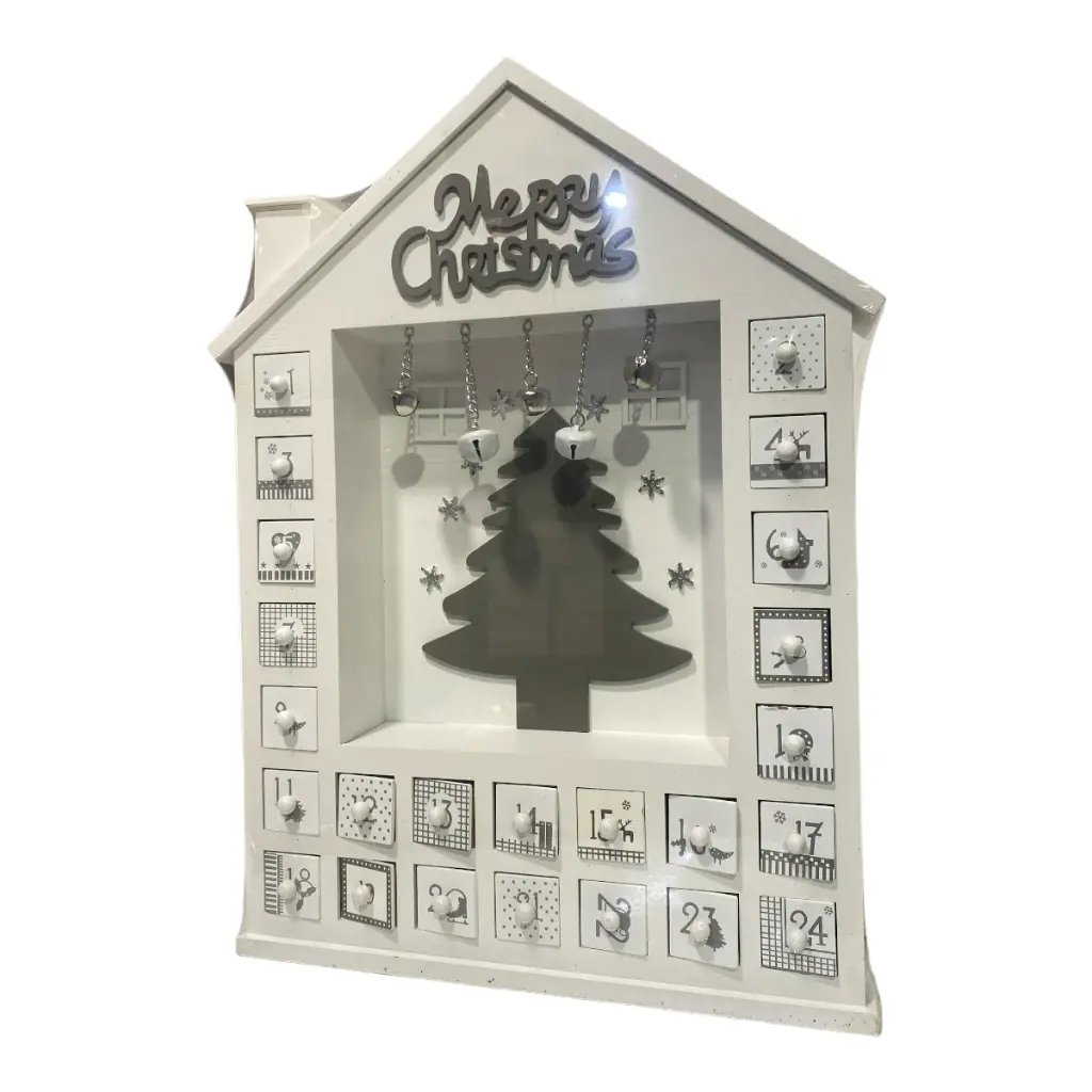 CALENDARIO NAVIDEÑO CASA DE MADERA ARBOL BLANCA 31X6X43.5CM