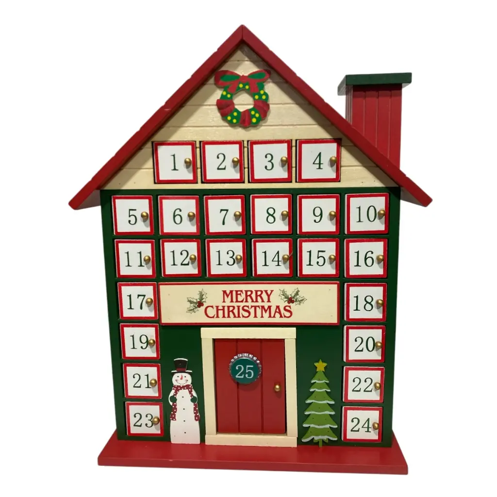 CALENDARIO NAVIDEÑO CASA DE MADERA 29X8X40CM
