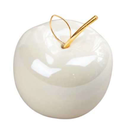 MANZANA DECOR DE PORCELANA BLANCA PERLADA  9X9X11CM