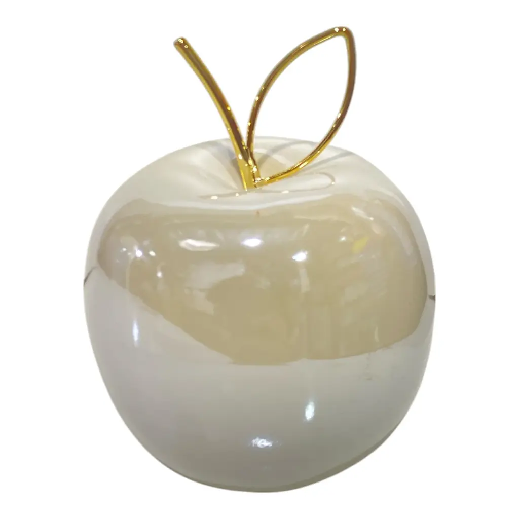 MANZANA DECOR DE PORCELANA BLANCA PERLADA  9X9X11CM