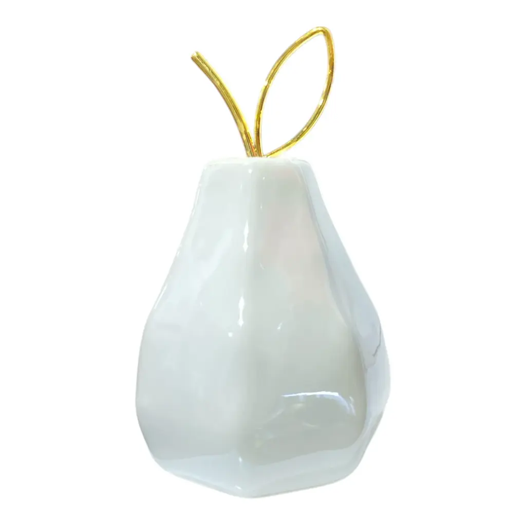 PERA DE PORCELANA HEXAGONAL BLANCA/DORADO PERLADA 7X12.5CM