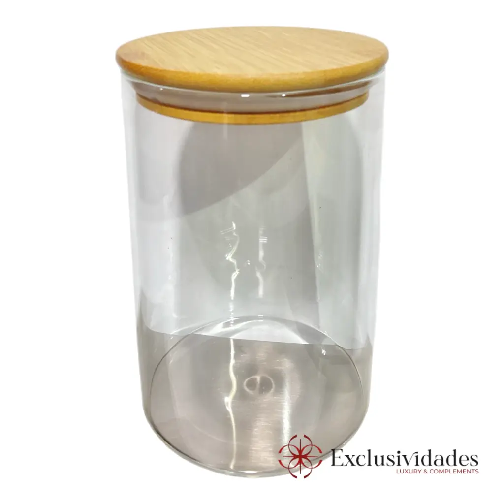 FRASCO DE VIDRIO CON TAPA MADERA BAMBOO 1000ML