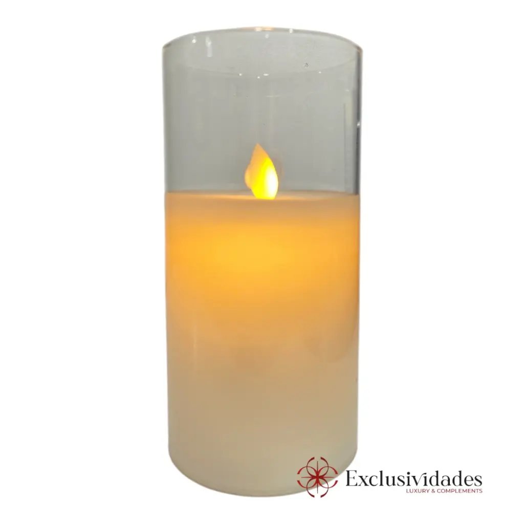VELA CANDELABRO LED VIDRIO A PILAS 8X15CM