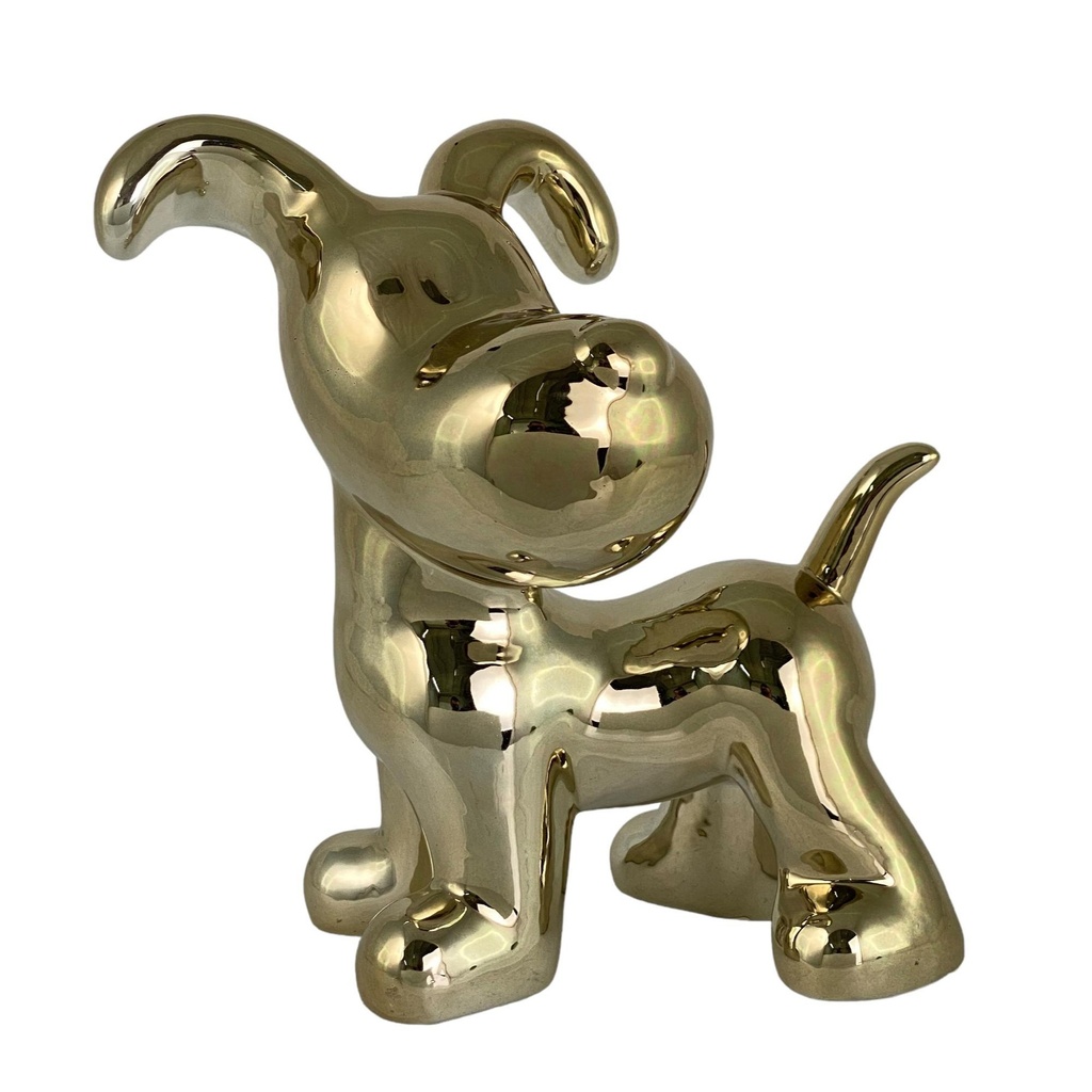 PERRO DECOR DORADO PORCELANA 24X16X27CM