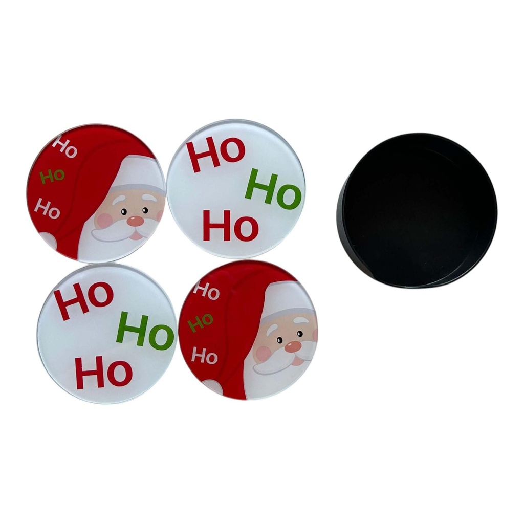 PORTAVASOS NAVIDEÑO DE VIDRIO SETX5PZS. 10.5X10.5X2.5CM