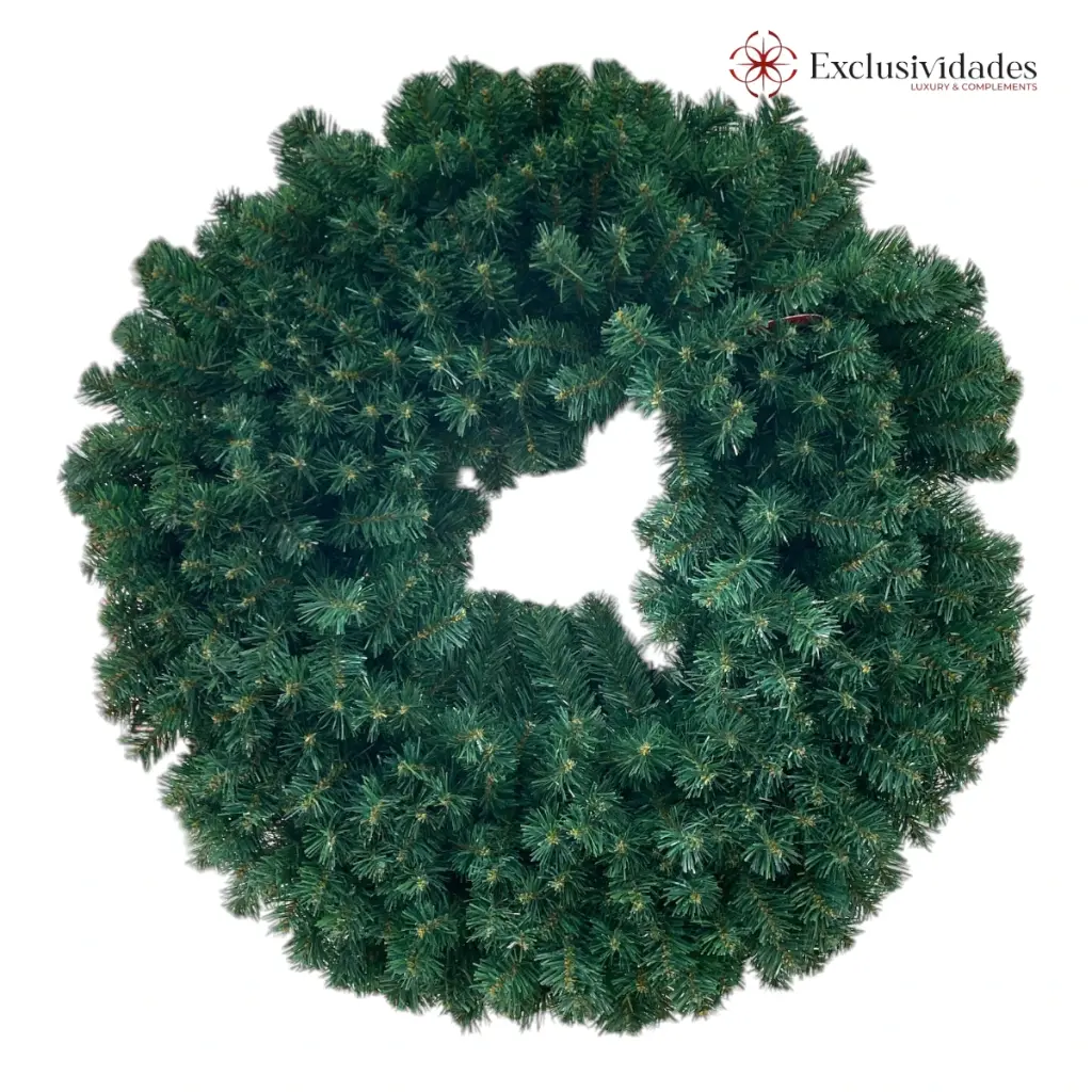 CORONA NAVIDEÑA 80CM VERDE FRONDOSO, CORONA PARA PUERTA O TUMBADO, ESTRUCTURA DE HIERRO