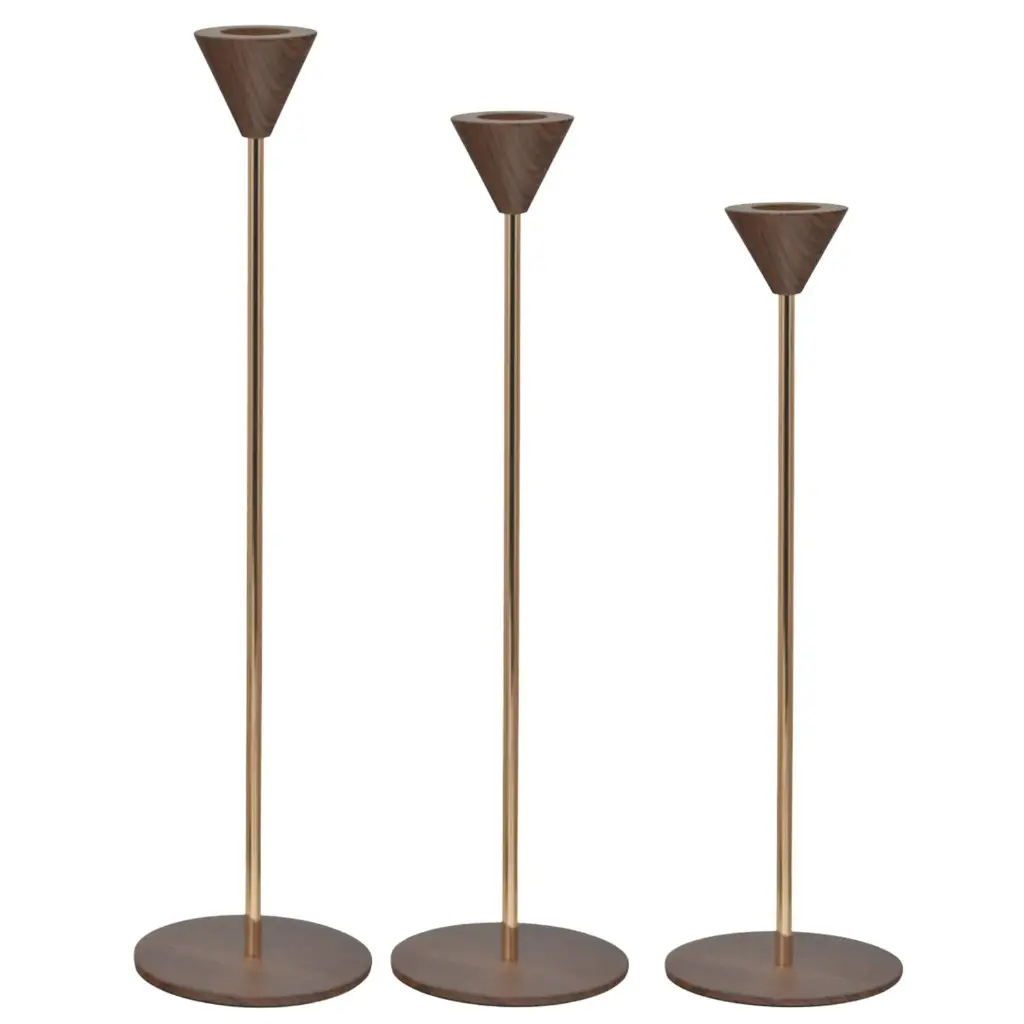 CANDELABRO MADERADO SETX3 PZ. REF:ES27835 21CM, 25CM, 31CM