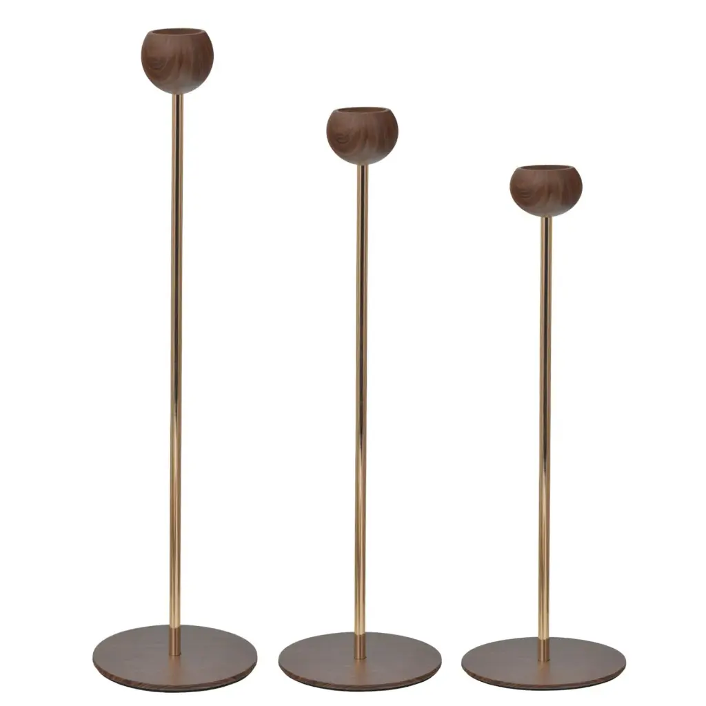 CANDELABRO MADERADO SETX3 PZ. REF:ES27824 21CM, 26CM, 31CM
