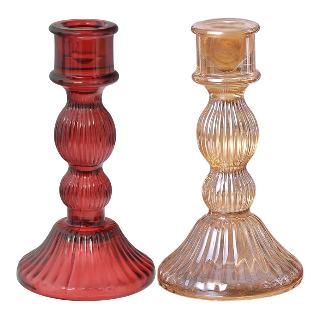 CANDELABRO DE VIDRIO ROJO - ÁMBAR REF:ES27926 8X15CM