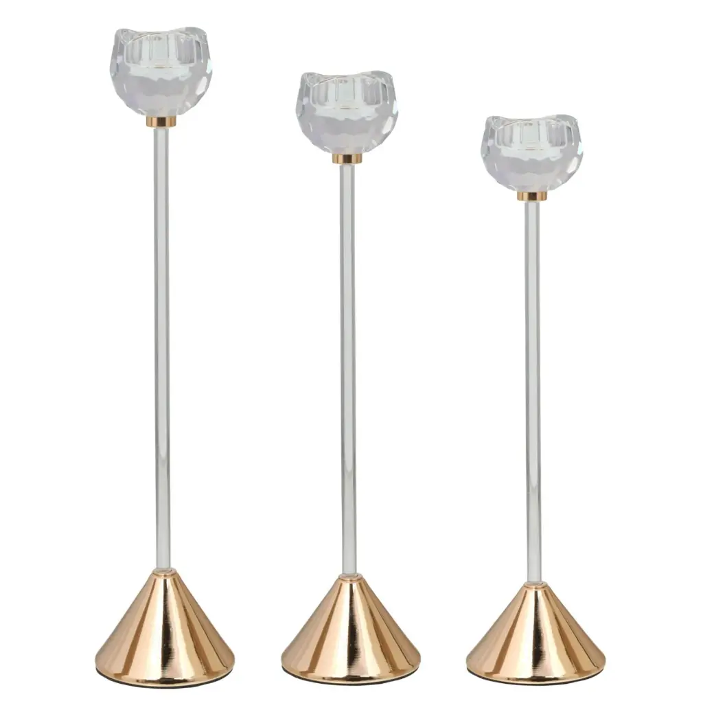 CANDELABRO DE FLOR DE CRISTAL SETX3 REF:ES27826 22CM, 27CM, 32CM