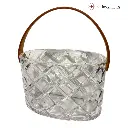 FLORERO VIDRIO OVALADO C/AGARRADERA CUERO CAFE  REF:ES27813 20X10X26CM