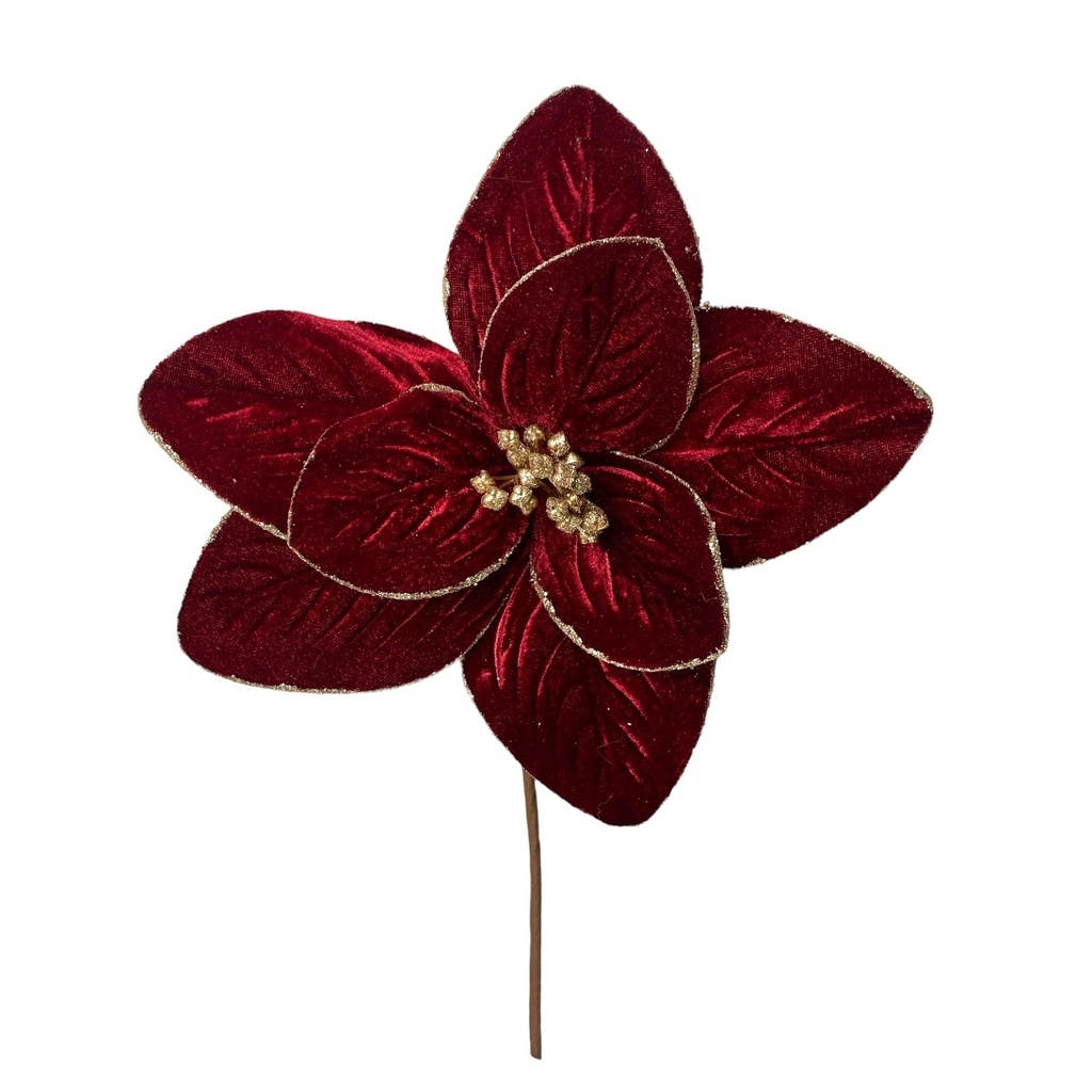 FLOR NAVIDEÑA 27CM VINO GAMUZADA FILO DORADO