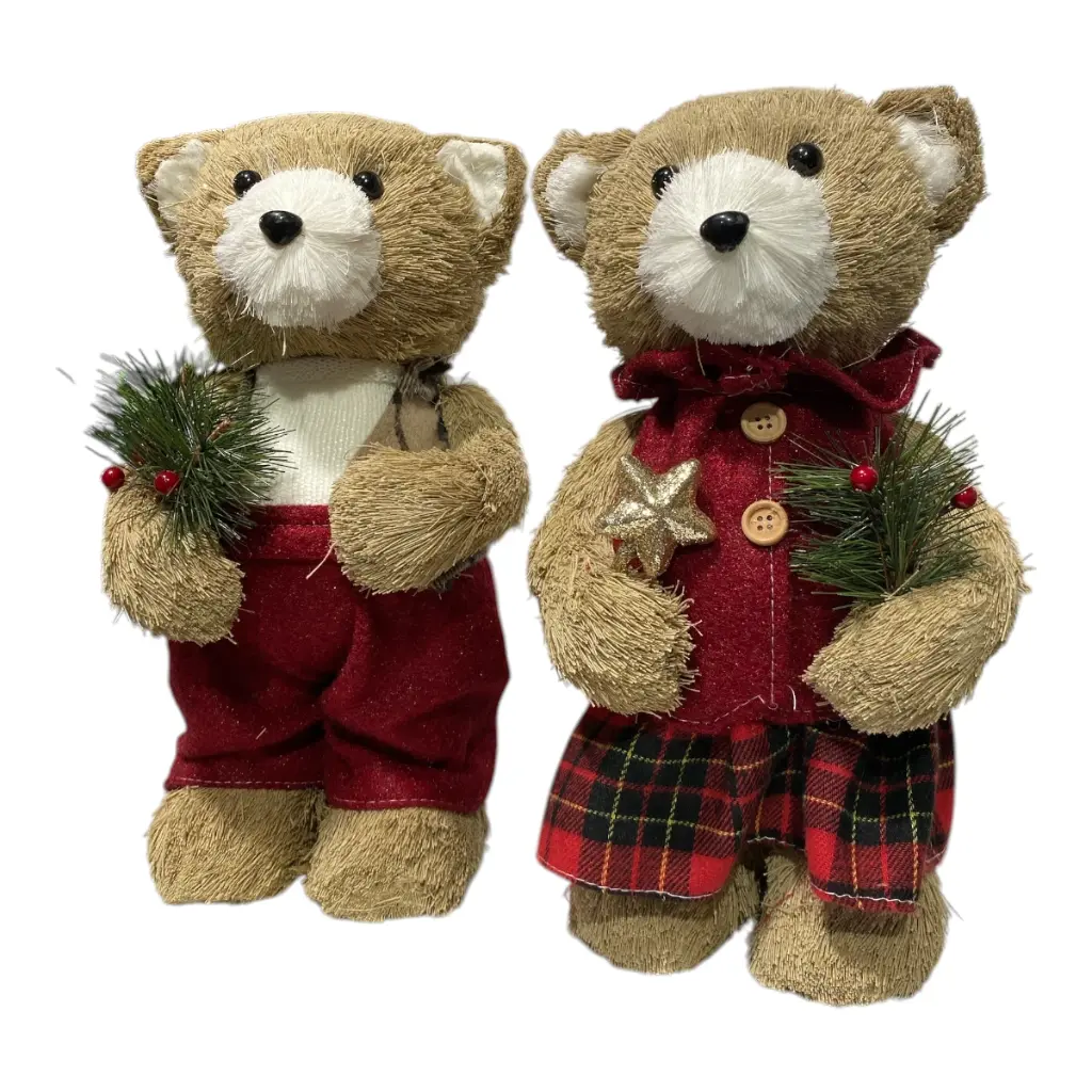 OSO NAVIDEÑO DOS MODELOS DE YUTE Y TELA 16X18X33CM