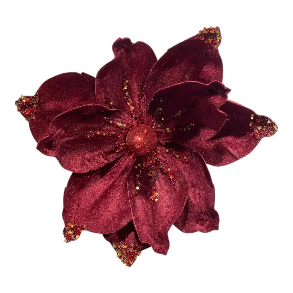 FLOR NAVIDEÑA VINO/BURGUNDY GAMUZADA 23CM REF:FD-5469