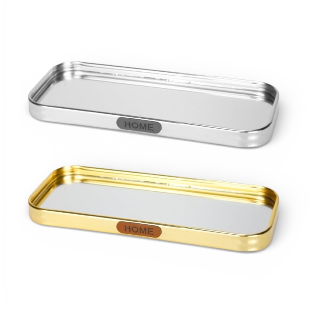 BANDEJA DE ALUMINIO  CON BASE DE ESPEJO DOS COLORES 10X23CM