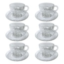 SET DE 6 TAZAS CON PLATO VIDRIO TRANSPARENTE 12PZS. 210ML