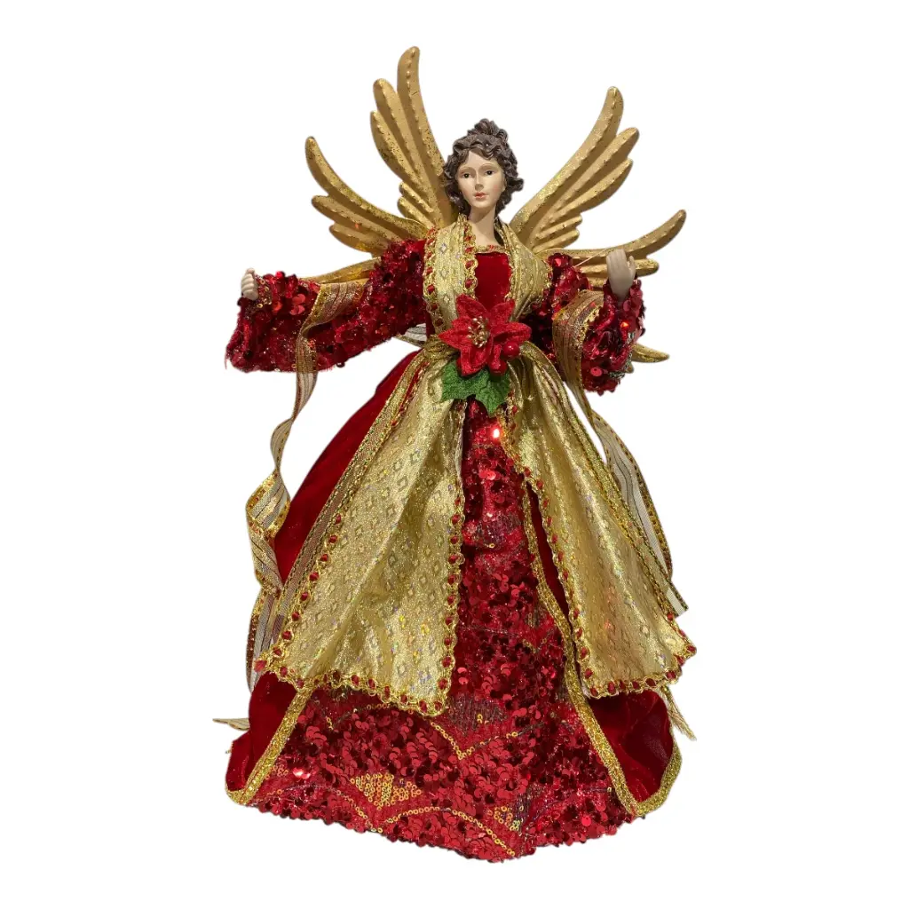 ANGEL ROJO CON DORADO MANOS Y ROSTRO DE PORCELANA, 30X20X46CM