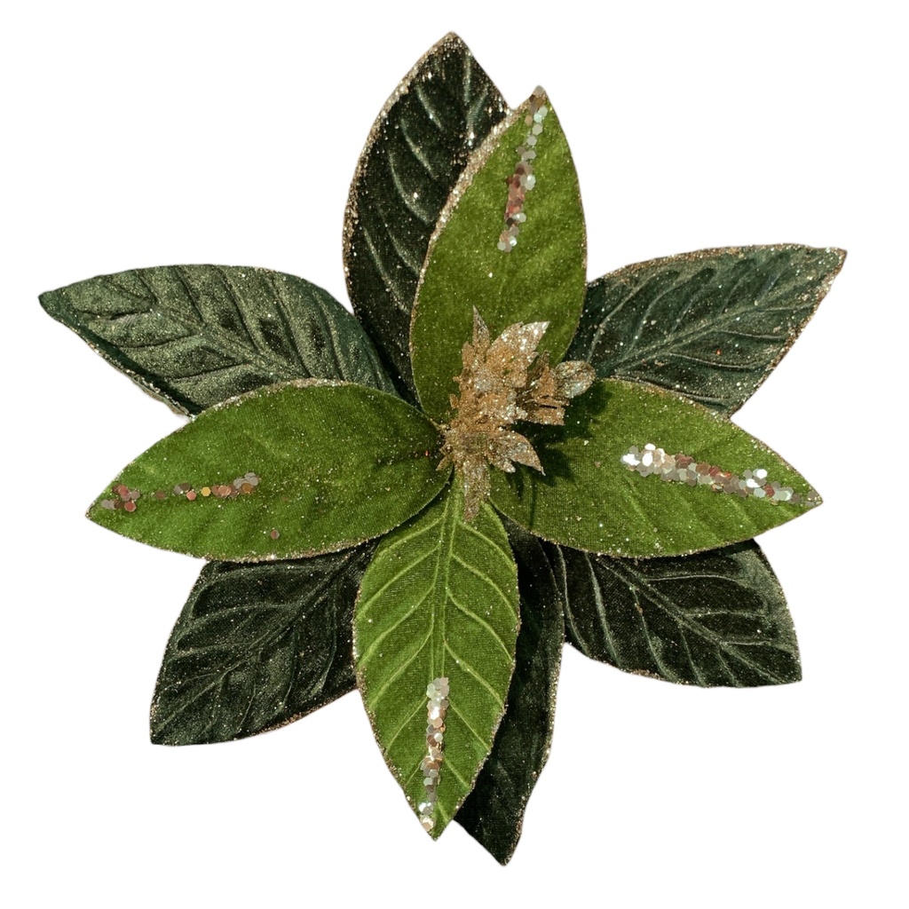FLOR NAVIDEÑA VERDE TELA GAMUZADA 30CM 