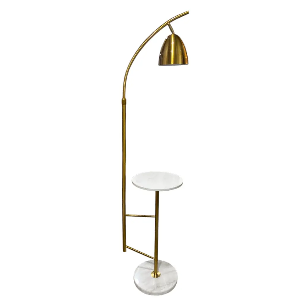 LAMPARA DE PISO DORADA CON MESA Y BASE DE MARMOL ALTO 160CM Ø29.5CM
