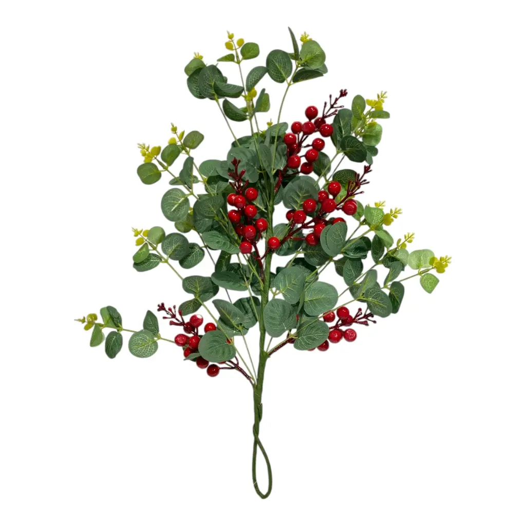 RAMA NAVIDEÑA FRUTOS ROJOS Y HOJAS DE EUCALIPTO 52CM