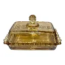 MANTEQUILLERA DE VIDRIO AMBAR 2PZS. 17X11X10CM