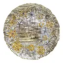 BANDEJA DE VIDRIO DORADA ESTRELLAS Y COPOS 31CM