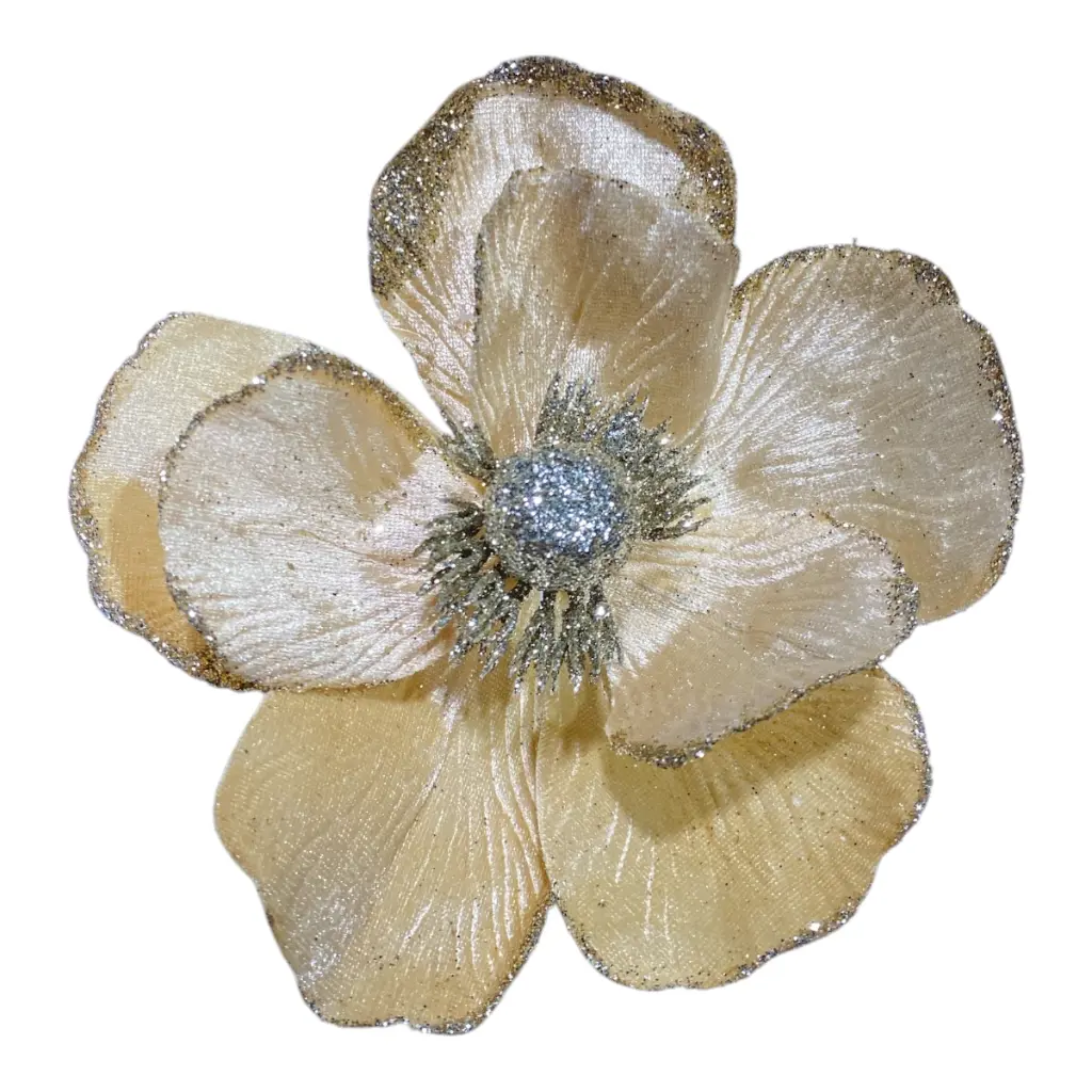 FLOR NAVIDEÑA 18CM BEIGE MAGNOLIA FILO CHAMPAGNE TERCIOPELO  