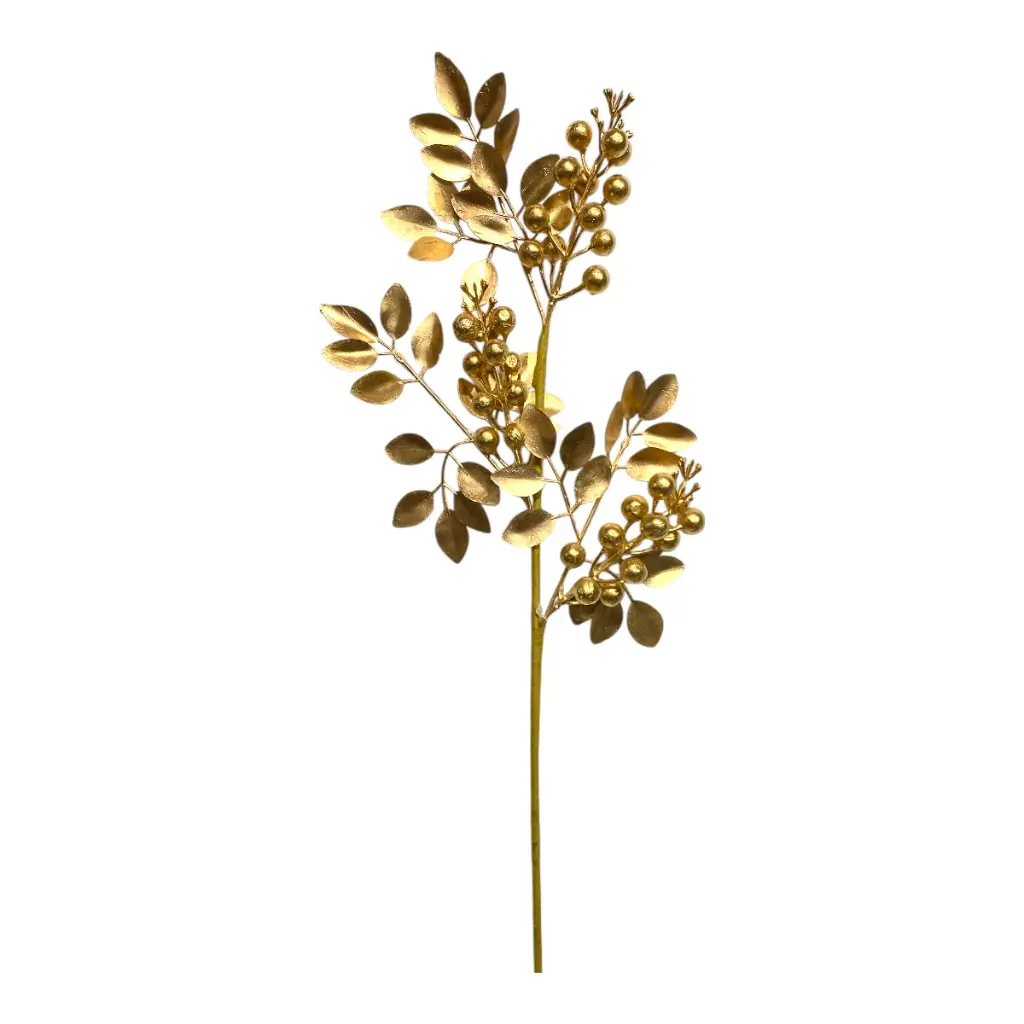 RAMA NAVIDEÑA HOJAS CON BOLITAS DORADA 65CM 