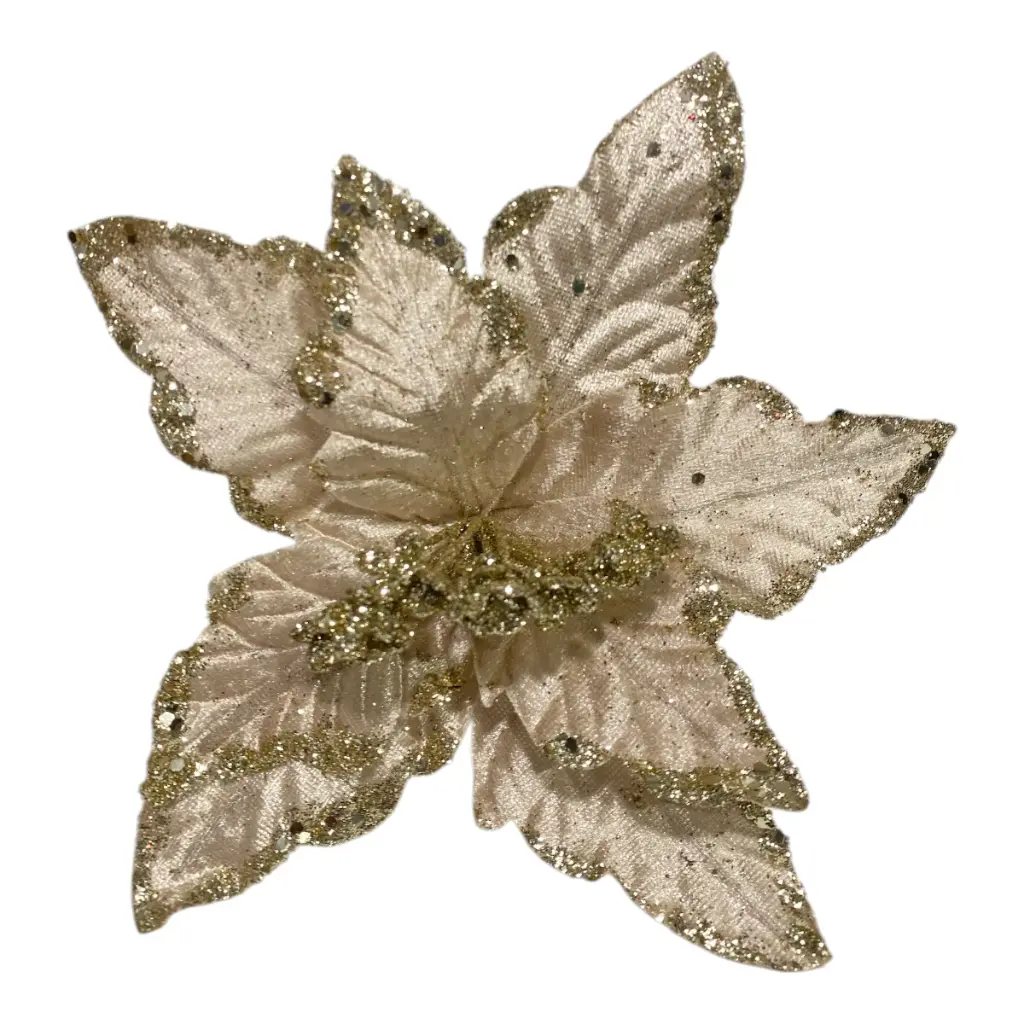 FLOR NAVIDEÑA 22CM CHAMPAGNE TERCIOPELO