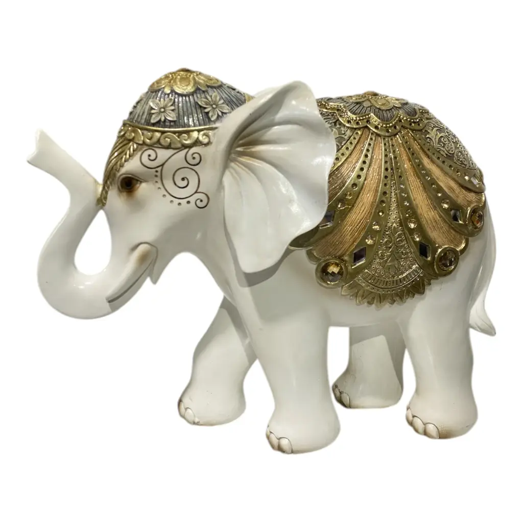 ELEFANTE DECOR POLIRESINA BLANCO/CAFE 33X13X27CM