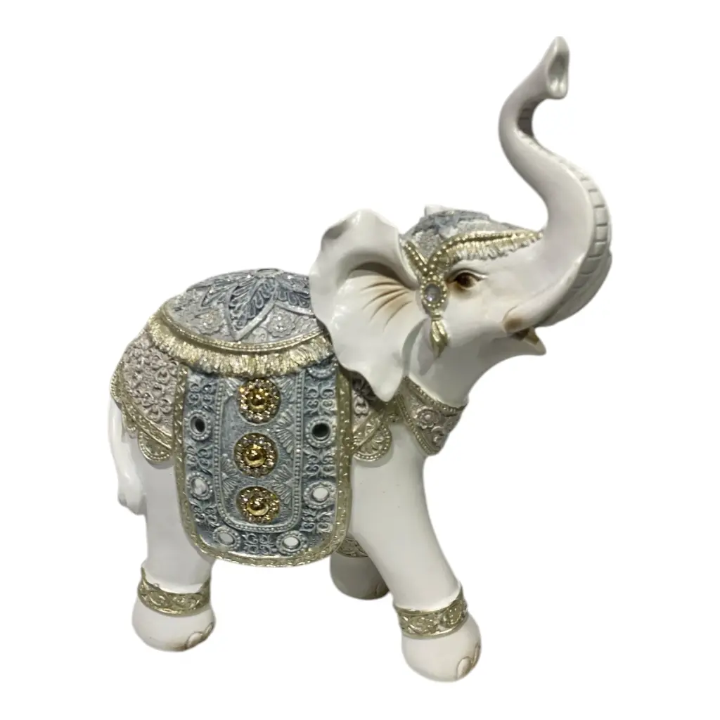 ELEFANTE DECOR POLIRESINA CELESTE/BLANCO 20X9X24CM