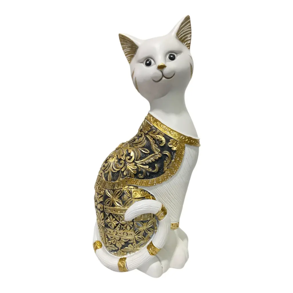 GATO DECOR POLIRESINA BLANCO/NEGRO DORADO 13X9X30CM