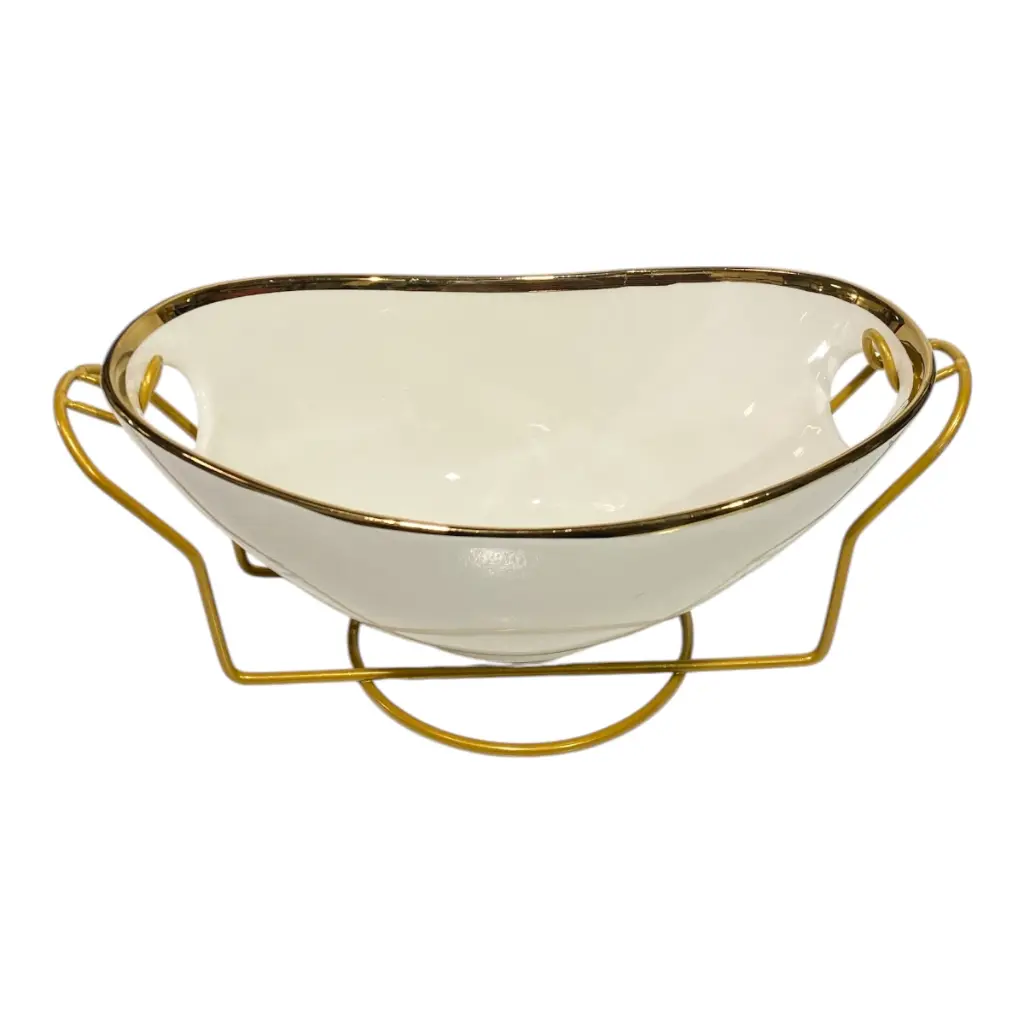 BOWL DE PORCELANA FILO DORADO CON BASE DE METAL 26X13X10CM 